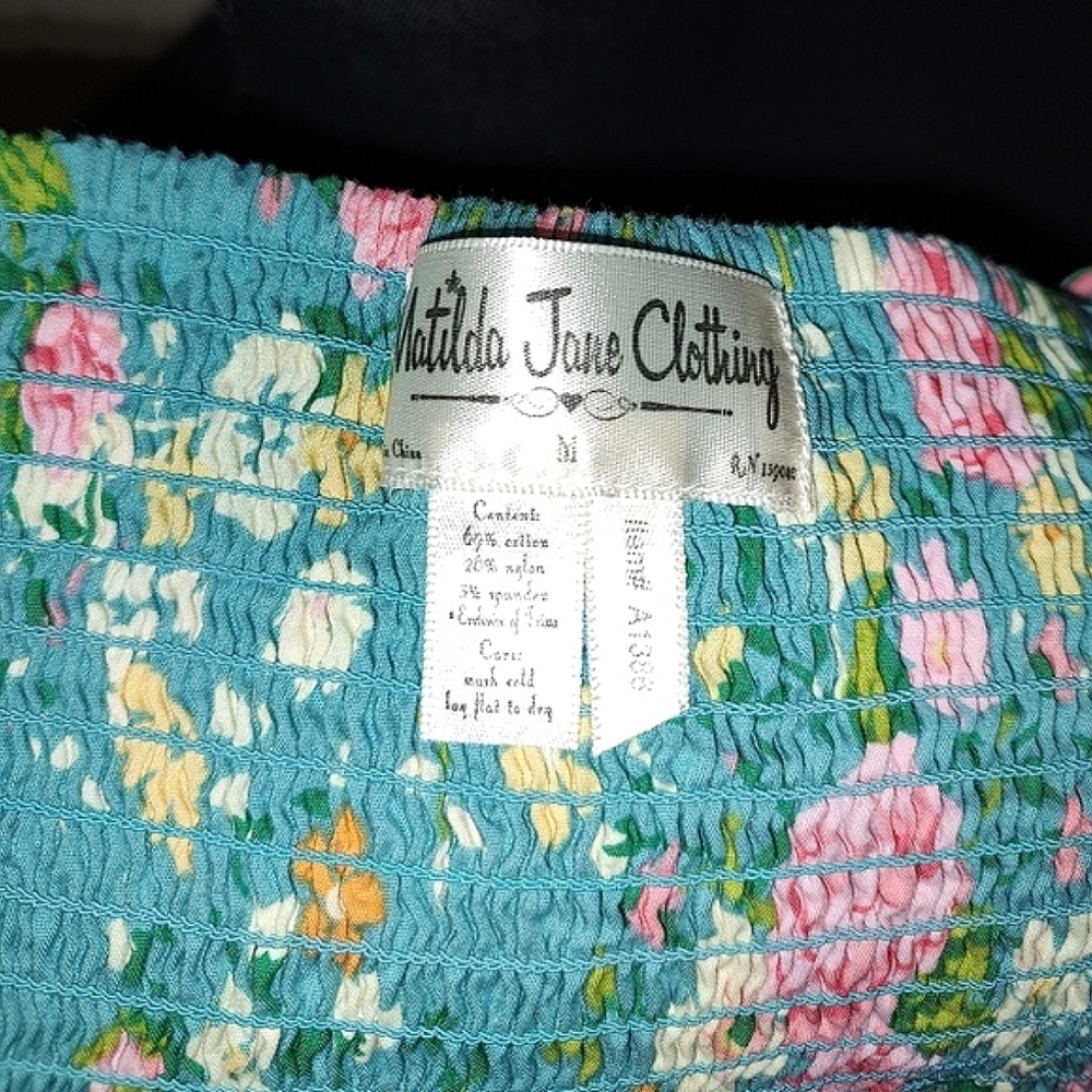 Matilda Jane Light Teal Floral Dress With Smocked Back - Picture 5 of 5